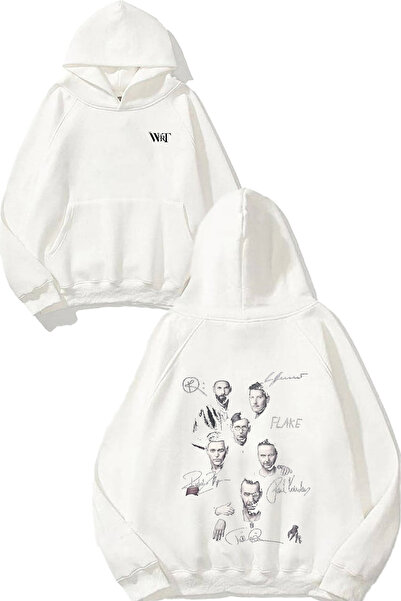 THEWERT Rammsteın Signature Design Spate cu imprimeu Alb cu glugă Swea tricou