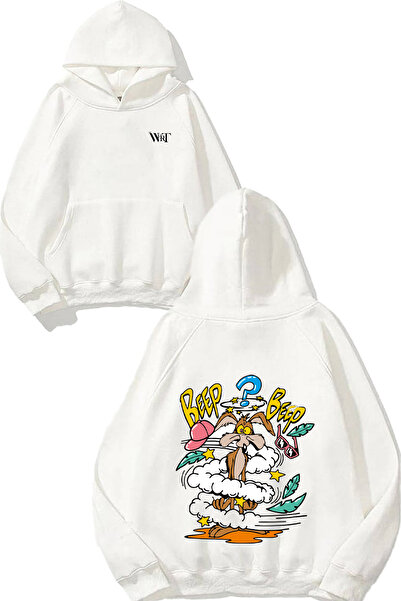 THEWERT Wile E. Coyote Beep Beep Kurt Design Spate cu imprimeu Alb cu glugă S...