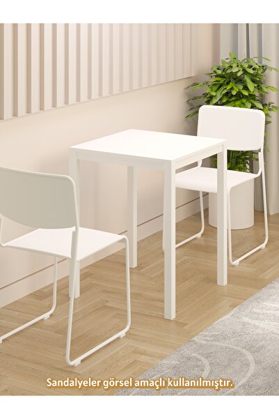 NEATS Beyaz Mutfak Masası, 60x60, Beyaz Küçük Yemek Masası, Metal Ayaklı Mutfak Masası Ahşap Mutfak Masası