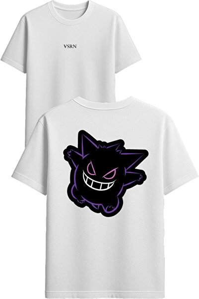 VSRN تي شيرت بتصميم الوحش الوردي مطبوع أبيض قصة فضفاضة