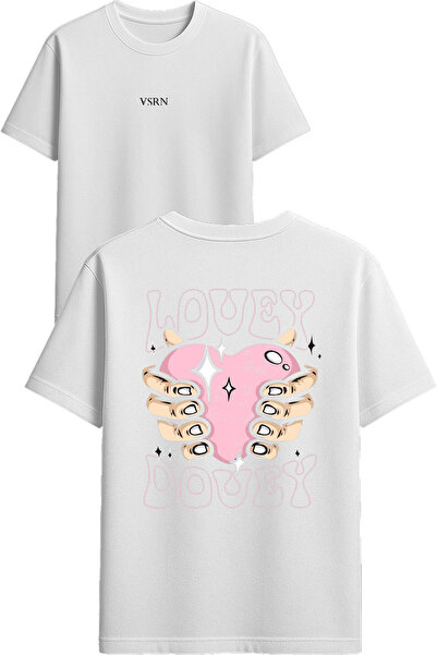 VSRN Tricou supradimensionat alb cu imprimeu Lovey dovey Design