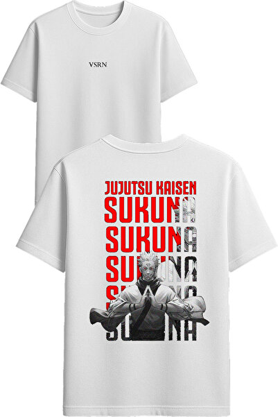 VSRN Tricou supradimensionat alb cu imprimeu Sukuna sukuna Design
