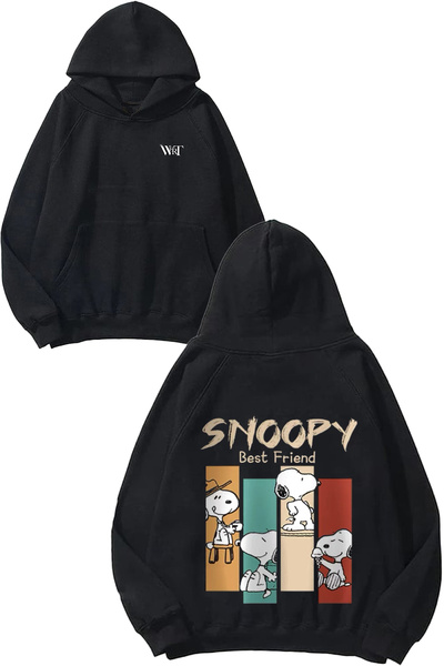 THEWERT Rucsac cu design Snoopy Best Friend cu imprimeu Negru cu glugă Swea t...