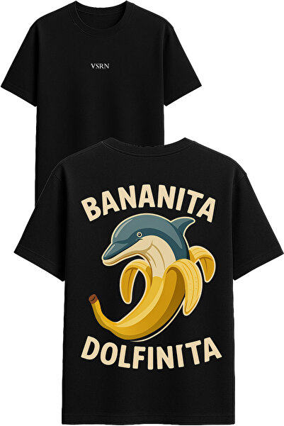 VSRN تي شيرت بتصميم بانانيتا دولفنتا مطبوع أسود قصة فضفاضة