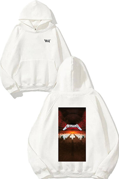 THEWERT سترة ميتاليكا جرايف ديزاين مطبوع باللون الأبيض بغطاء رأس