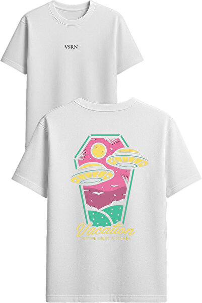 VSRN Ufo Vehicles Design Printed White Oversized T-Shirt