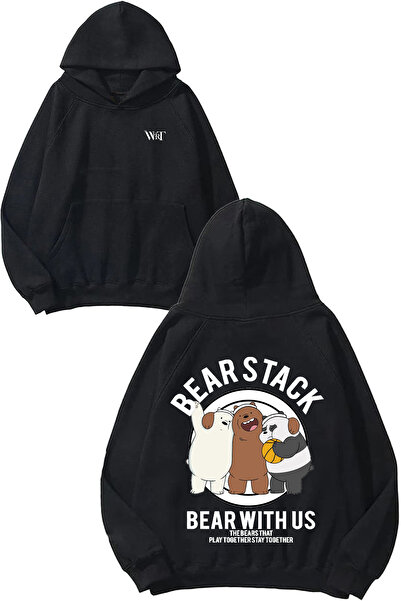 THEWERT Bear Stack Bear Wıth Us Design Rucsac cu imprimeu Negru cu glugă Swea tricou
