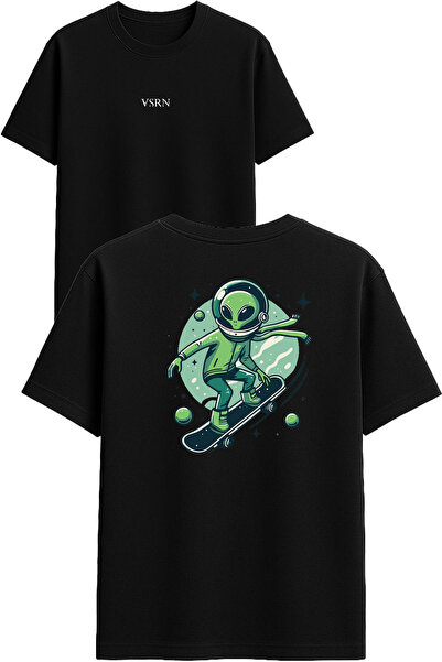 VSRN Μπλουζάκι Alien Skateboarder με στάμπα σε μαύρο χρώμα και oversized εφαρ...
