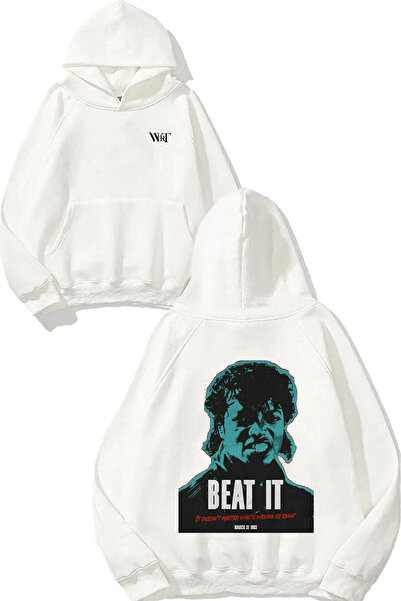 THEWERT سويت شيرت بتصميم بيت إت مايكل جاكسون مطبوع أبيض بغطاء رأس