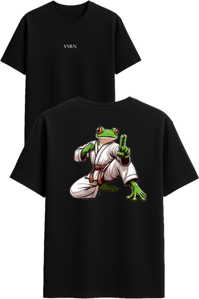 VSRN تي شيرت كونغ فو كورباكيه تصميم مطبوع أسود قصة فضفاضة