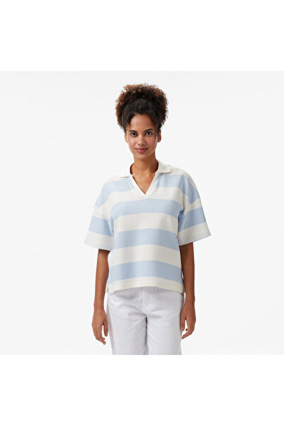 Nautica Kadın Mavi Regular Fit Çizgili Polo Yaka T-Shirt