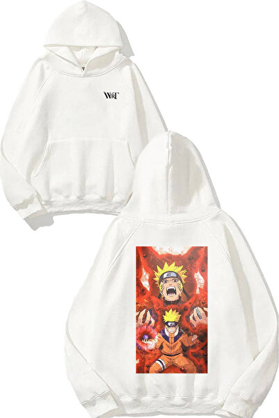 THEWERT Naruto Roars Design Spate cu imprimeu Alb cu glugă Swea tricou