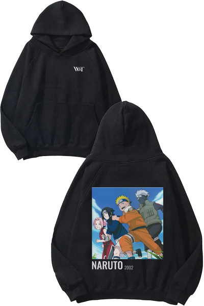 THEWERT سترة ناروتو 2002 بتصميم ملصق رقم مطبوع باللون الأسود بغطاء رأس