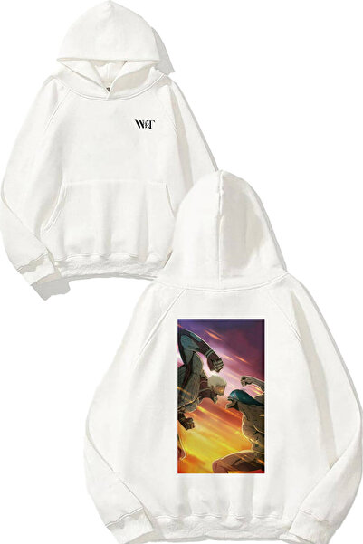 THEWERT Attack On Titan Reiner 1 Design Spate cu imprimeu Alb cu glugă Swea t...