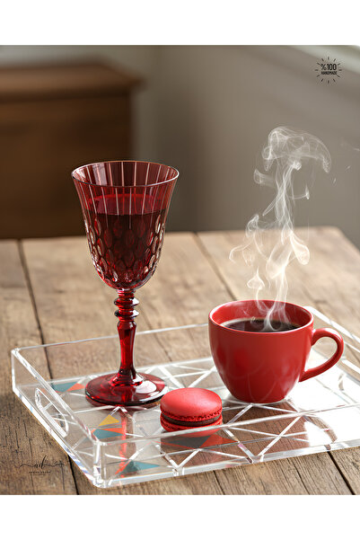 AKDEN STORE Kristal Kesme Dekor El İşçiliği Ayaklı Kadeh, Su Bardağı