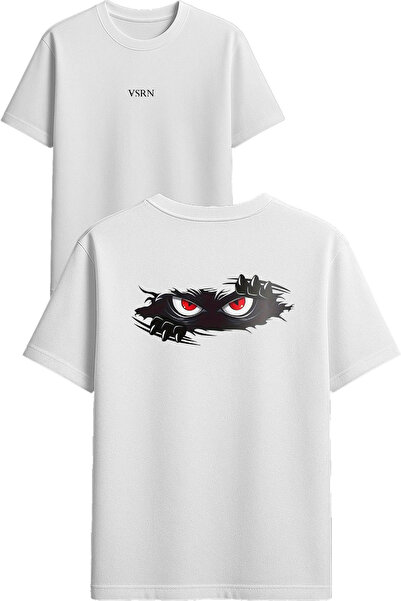 VSRN Tricou oversize alb cu imprimeu design și ochi roșii