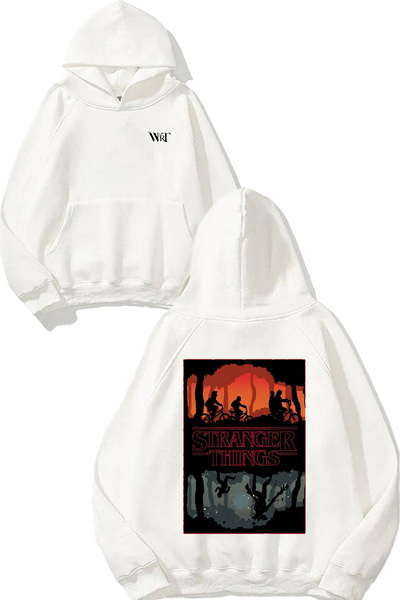 THEWERT Stranger Things 1 Дизайн с печат на гърба Бяла суитшърт с качулка