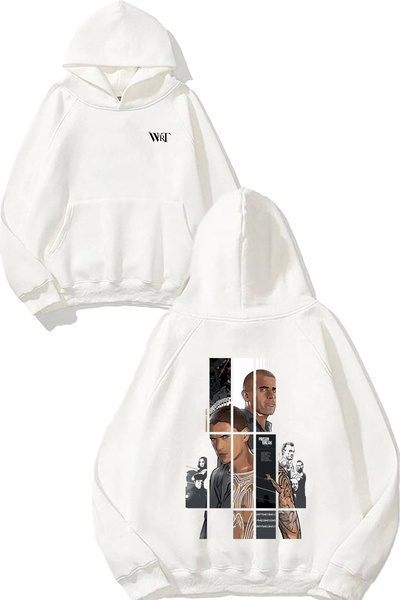 THEWERT سترة بريزون بريك مطبوع بتصميم بغطاء رأس باللون الأبيض