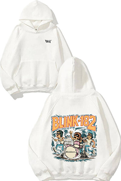 THEWERT بلينك 182 سويت شيرت بتصميم عتيق مطبوع أبيض بغطاء رأس