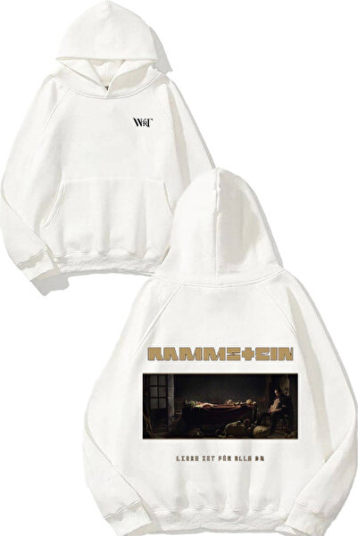 THEWERT سويت شيرت رامشتاين ليبي ديزاين مطبوع أبيض بغطاء رأس