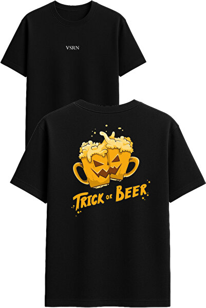 VSRN تي شيرت تريك أور بير ديزاين مطبوع أسود قصة فضفاضة