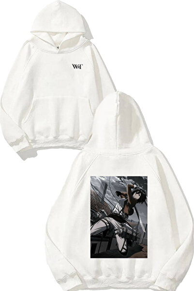 THEWERT Attack On Titan Mikasa1 Design Spate cu imprimeu Alb cu glugă Swea tr...