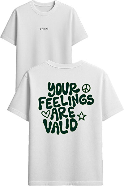 VSRN Tricou supradimensionat alb cu imprimeu Your Feelings Design