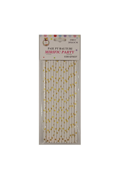 Mirific Party Set of 25 straws, white and gold, 20 cm, star