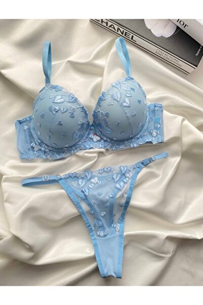 ARONA Σετ σουτιέν με μπλε καρδιά με σχέδιο με επένδυση