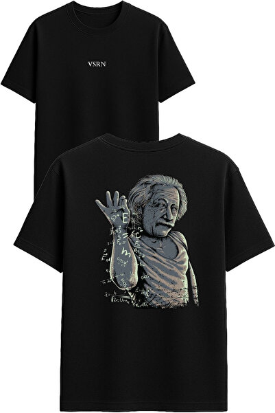 VSRN تي شيرت اينشتاين ديزاين مطبوع أسود قصة فضفاضة
