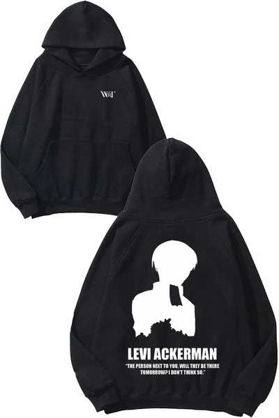 THEWERT Attack On Titan Levi7 Design Back cu imprimeu Negru cu glugă Swea tricou