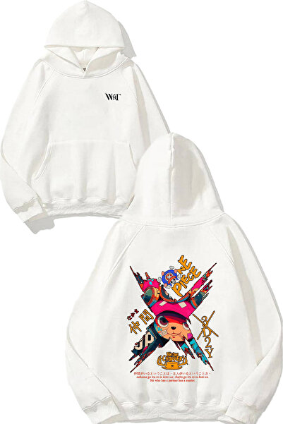 THEWERT One Piece Tony Choppery Design Rucsac cu imprimeu Alb cu glugă Swea t...