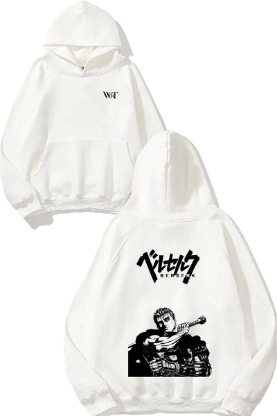 THEWERT Berserk Guts Soldier Design Backpack Printed White Hooded Sweatshirt