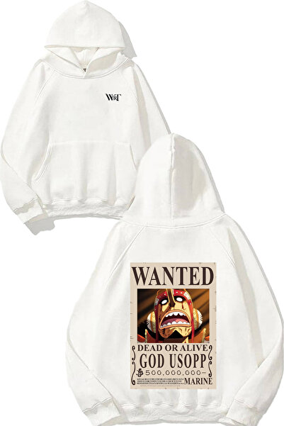 THEWERT One Piece Usopp Wanted Design Rucsac cu imprimeu Alb cu glugă Swea tr...