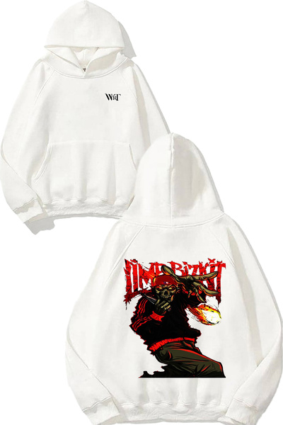THEWERT سويت شيرت Limp Bizkit Rap Rock Design Back مطبوع أبيض بغطاء رأس