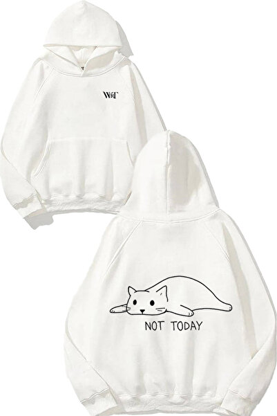 THEWERT Not Today Design Spate cu imprimeu Alb cu glugă Swea tricou