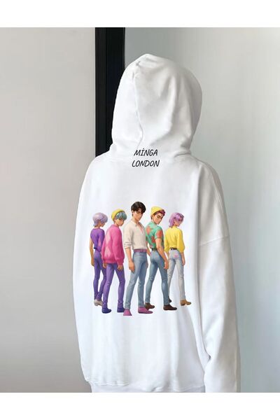 Minga London Unisex Stil băieți Colorat cu imprimeu Alb supradimensionat Swea...