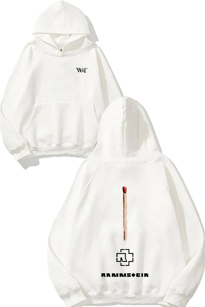 THEWERT سويت شيرت رامشتاين ماتش ديزاين مطبوع أبيض بغطاء رأس