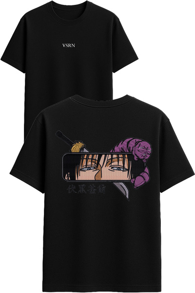 VSRN Tricou oversize negru cu imprimeu design Ochi din oglindă