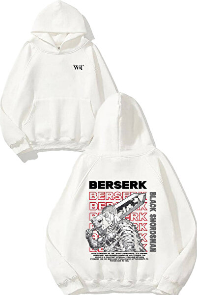 THEWERT Guts Berserk Black Design Cu imprimate pe spate Hanorac Alb cu glugă