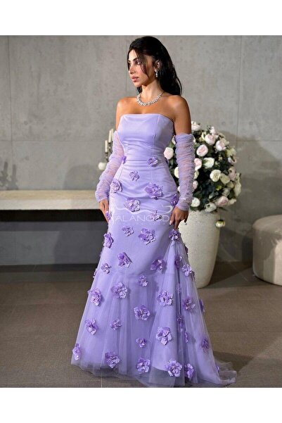 ALANOOD FASHION فستان سهرة مورد بأكمام منفصلة - ثلاث اللوان