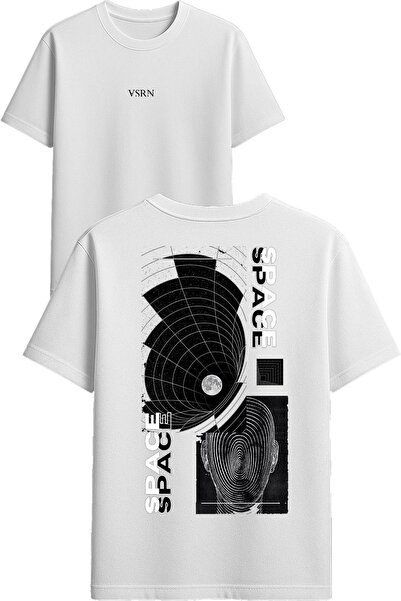 VSRN Tricou supradimensionat alb cu imprimeu Space space Design