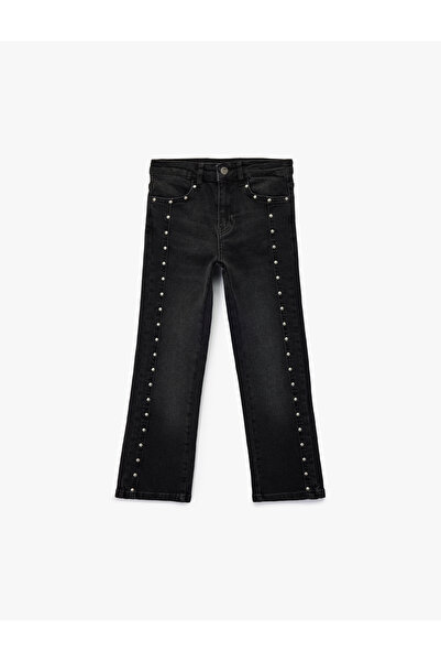 Koton Pantaloni din denim S straight fit cu detaliu de perle din bumbac