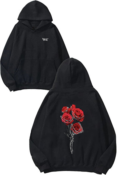 THEWERT Dorniță cu sârmă cu design Gul Sırt cu imprimeu Negru cu glugă Swea t...