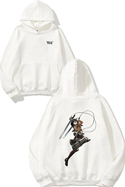 THEWERT سويت شيرت ميكاسا تاتاكي ديزاين راك مطبوع أبيض بغطاء رأس