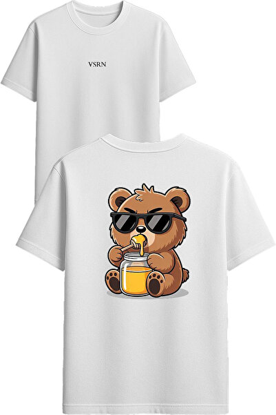 VSRN Tricou supradimensionat alb cu imprimeu design Ursul care mănâncă miere