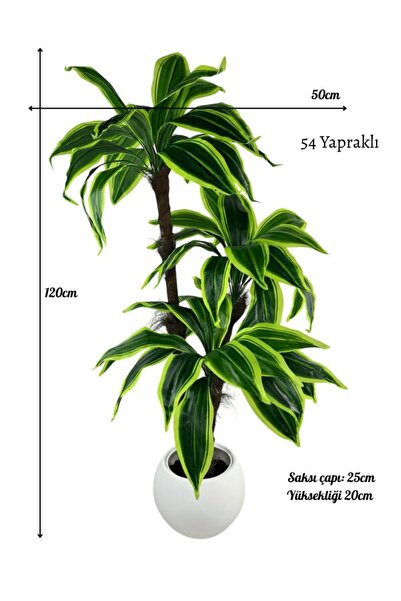 Nettenevime Yapay Ağaç Yukka Sarı Şeritli Draceena Ağacı Beyaz Küre Saksıda 120*50cm 54 Yapraklı