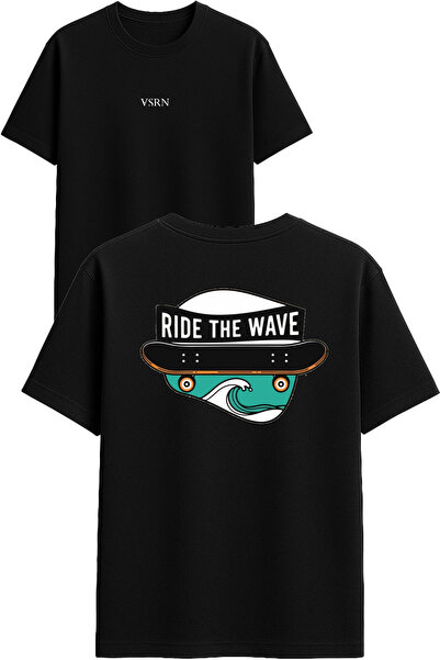 VSRN Μπλουζάκι Ride the Wave με στάμπα σχεδίου, μαύρο, oversized