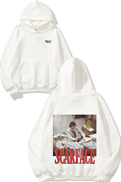 THEWERT Scarface Money Design Spate cu imprimeu Alb cu glugă Swea tricou