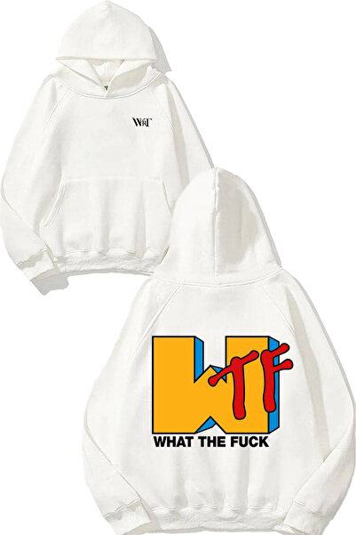 THEWERT Wtf Design Spate cu imprimeu Alb cu glugă Swea tricou